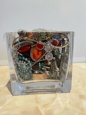 Mystery Jewelry Jar Reds , Blues & Silver Tones